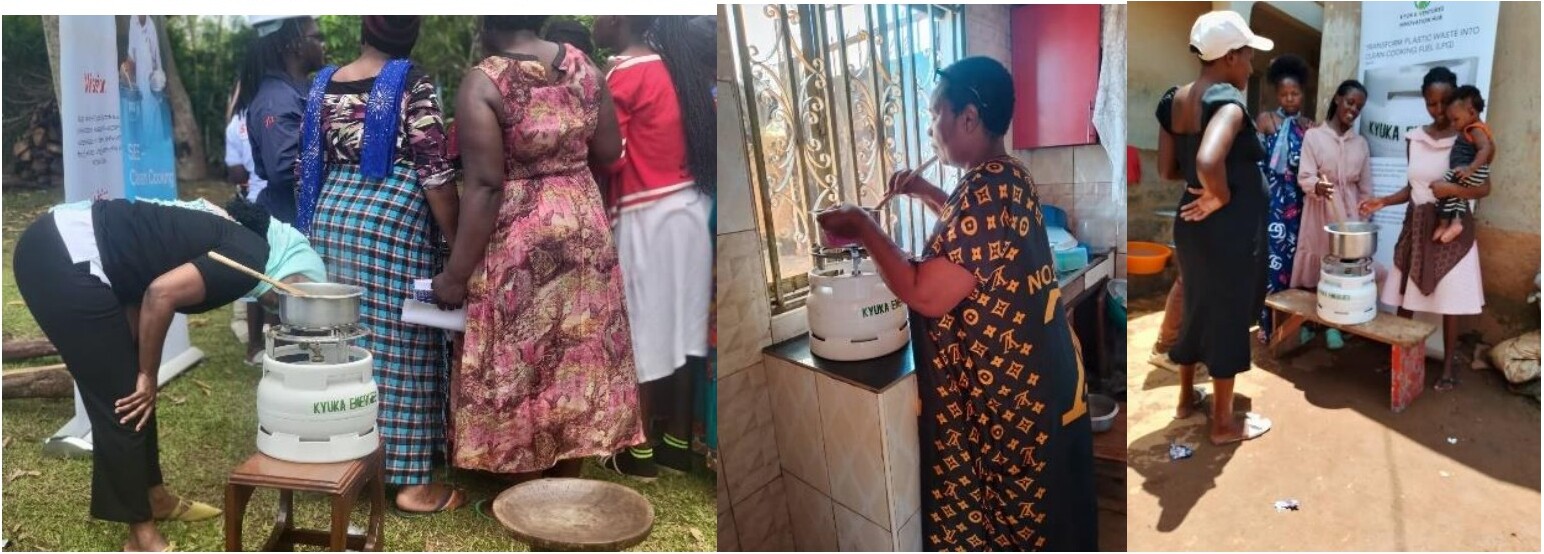 Kyuka Energies customers cooking on Pay-As-You-Cook LPG cylinders in their homes
